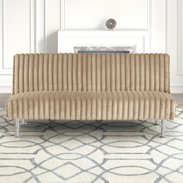 English Elm Futon Modern convertible sofa bed with chrome-reinforced metal legs, foam cushions, sleek engineered frame taupe 67 L x 41 W x 9 H B2741P364373