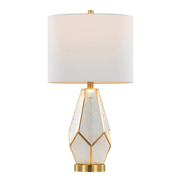 English Elm Glass Glam Table Lamp Set Two Linen Shade Nightstand Bedroom Accent Lighting Gold,White B202P471580