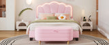 English Elm 2-Pieces Bedroom Sets Full Size Flower-Shaped Upholstered Led Platform Bed With Storage Ottoman-Sherpa Fabric, Pink