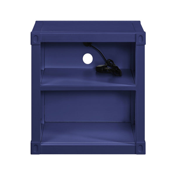 English Elm Blue Metal Nightstand with Two Open Shelves, Legless Industrial Design for Small Bedrooms, Space-Saving Modern Piece B062P185672