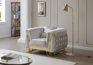 English Elm Rebecca Oversized Tufted Accent Chair Silver Fabric Gold Legs Hollywood Regency Glam B078P468201