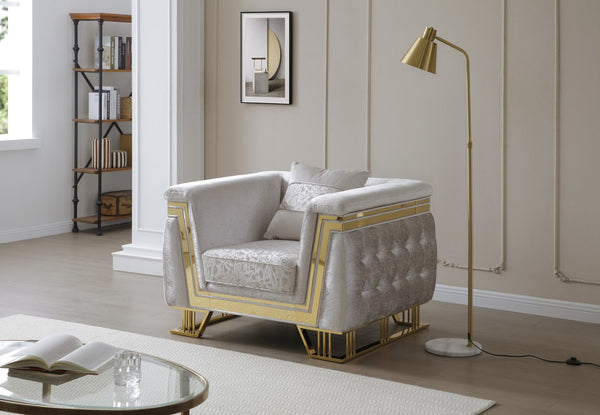English Elm Rebecca Oversized Tufted Accent Chair Silver Fabric Gold Legs Hollywood Regency Glam B078P468201