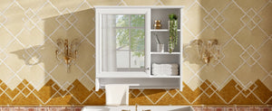 English Elm 30 Inch Wall Mount Mirror Cabinet Mdf Storage with Soft Close Hinges Bathroom Vanity White N710P186086K