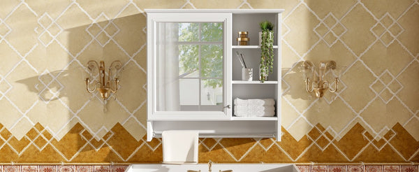 English Elm 30 Inch Wall Mount Mirror Cabinet Mdf Storage with Soft Close Hinges Bathroom Vanity White N710P186086K