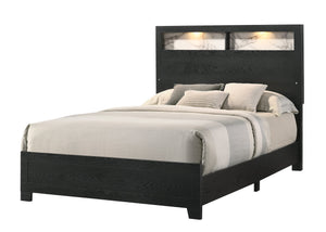English Elm 1pc Queen Size Panel Bed Headboard with LED Lighting, Sleek Sloping Design and Built-In Shelves for Storage and Ambiance Black,White 66.65 L x 31.77 W x 5.94 H B2741P330088