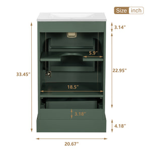 English Elm 20 Inch Bathroom Vanity with Ceramic Sink, Soft-Close Door, Adjustable Shelf, Smart Storage Organizing Design Green N729P299505F