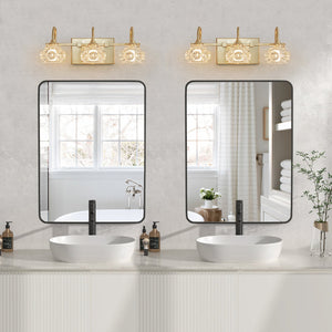 English Elm 17" Modern Crystal Bathroom Vanity Light - 3-Light Gold Wall Sconce with Clear Glass Shades, Elegant Hard-Wired Fixture W2312P374823