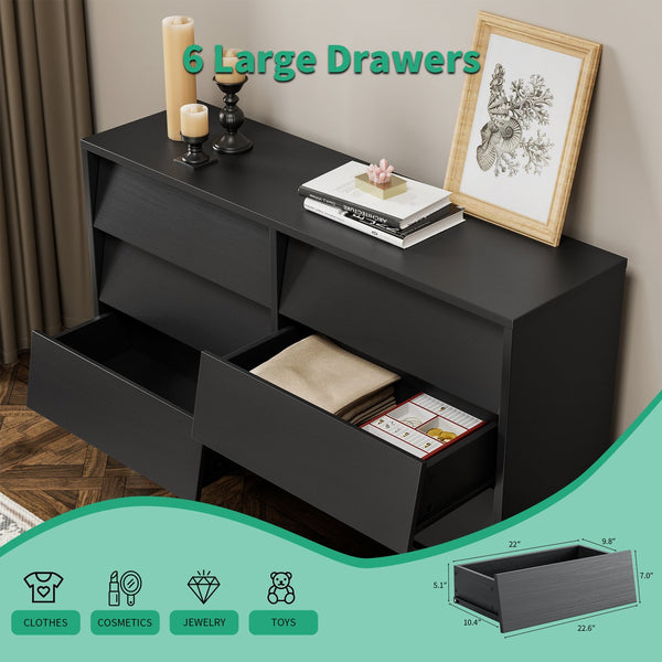 English Elm 6 Drawer Double Dresser with Vintage Bevel Design, Solid Wood Legs, Smooth Metal Runners, Sturdy Storage Organizer W578P170159