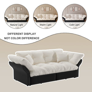 English Elm 74.4" Queen Velvet Sleeper Sofa Artisan Floral Tufted Cushions Converts for Guest Rooms Beige+White W1885S00168