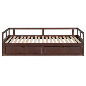 English Elm Wooden Twin to King Daybed with Trundle and Storage Drawers for Guest Rooms Espresso N708P336539P
