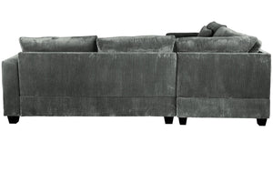English Elm 4pc Corduroy Sectional Sofa Set with Ottoman Corner Wedge and Low-profile Modern Legs Dark Gray B011S02226