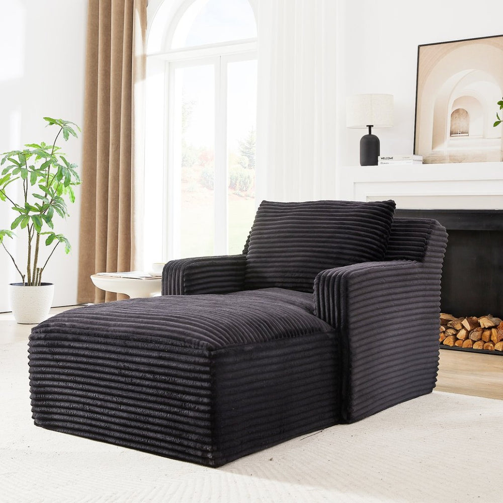 English Elm Indoor Corduroy Chaise Lounge Sofa with Pocket Spring Fill for Apartment Living W2339P401468