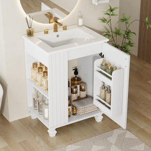 English Elm Christopher Knight Home® - 24" Retro Bathroom Vanity with Ceramic Sink, Solid Wood Frame, Soft-Close Door, Ample Storage White N759P293645K