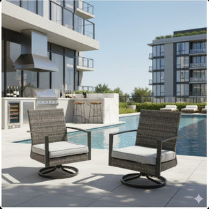 English Elm Set of 2 Outdoor Pe Rattan Swivel Rocker Chairs with Cushions for Patio Decks B082S00068