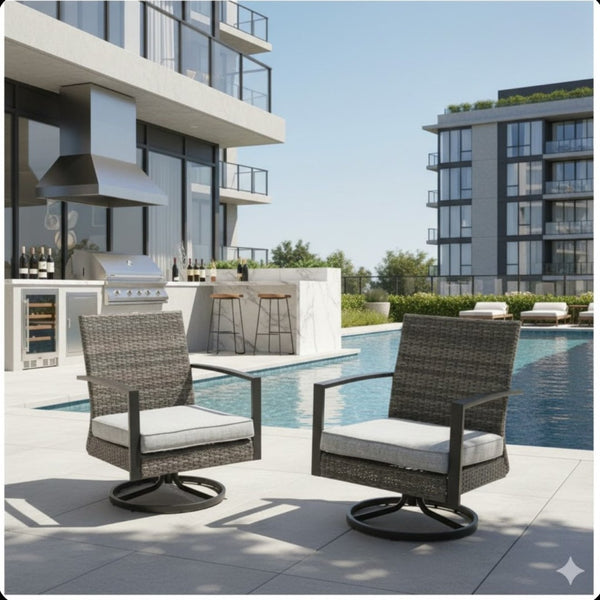 English Elm Set of 2 Outdoor Pe Rattan Swivel Rocker Chairs with Cushions for Patio Decks B082S00068