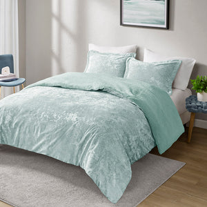 JLA Home Intelligent Design - Crushed Velvet Sherpa Reversible Comforter Set with Hypoallergenic Fill, OEKO‑TEX, Machine Washable Aqua ID10-2383