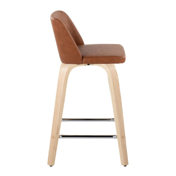 English Elm Fixed-height Swivel Counterstools Faux Leather Seat Wood Frame Chrome Footrest Set B202S01769