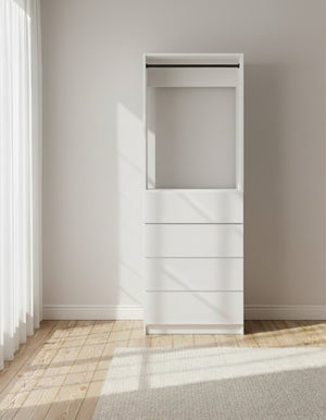 English Elm Prosper 32" White Wood Walk-In Closet — Freestanding Oak Finish, Durable Melamine, Two Rods & Ample Storage B040S00144
