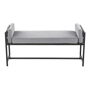 English Elm Kari Farmhouse Bench With Grey Wood, Light Grey Fabric & Black Metal Frame – Stylish Seating Solution B202S01134