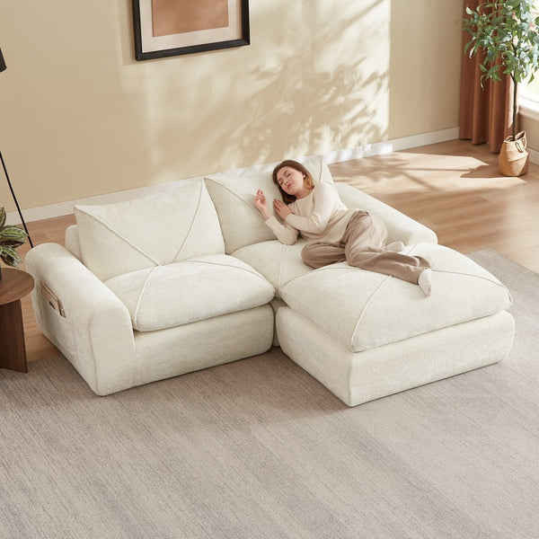 English Elm Modern Chenille Modular Sofa with Ottoman Thick Cushions for Living Room or Apartment Beige W3396S00064
