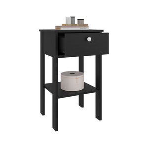 English Elm Scooba Matte Black Compact Nightstand with Drawer and Open Shelf for Modern Spaces B092P439912