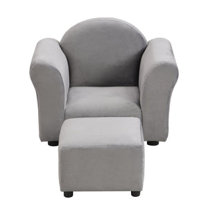 English Elm Kids Velvet Armchair with Ottoman Gray — Ergonomic, Durable Toddler Sofa, Lightweight, 150lb Limit W2297P264486