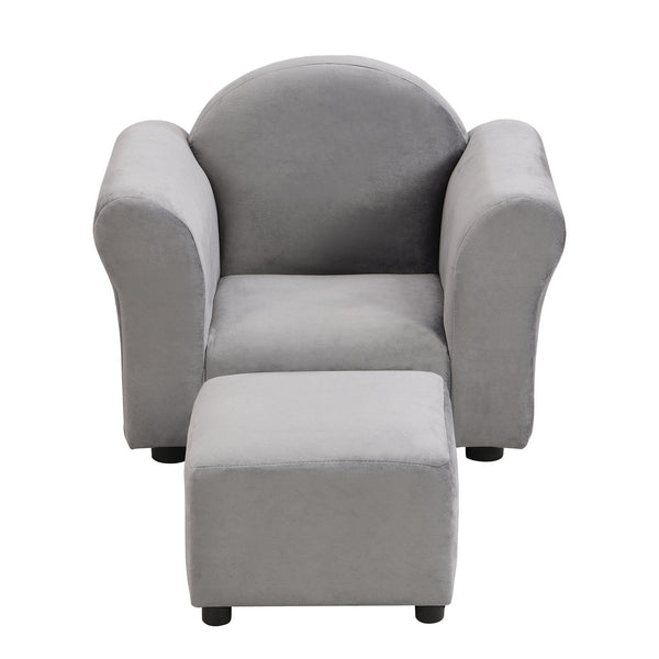 English Elm Kids Velvet Armchair with Ottoman Gray — Ergonomic, Durable Toddler Sofa, Lightweight, 150lb Limit W2297P264486