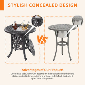 English Elm 21" Rustproof Ice Bucket Side Table with Hand-Brushed Cast Aluminum Frame, 304 Stainless Insert, Outdoor Ready W1886S00001