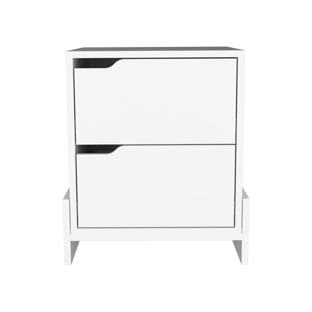 English Elm Luss Nightstand with Dual Drawers and Spacious Top, Engineered Wood Bedside Table for Stylish Storage White 24 L x 19 W x 5 H B070P188859