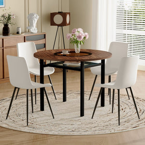 English Elm Table and Chair Set 42 Inch Round Wood Grain Dining with 4 Linen Cushioned Seats Brown+Black,White W1151S04487