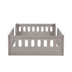 English Elm Wood Twin Size Platform Bed with Guardrail — Sturdy Pine & MDF Construction, Safe Low-Profile Design for Kids Natural N709P180836N