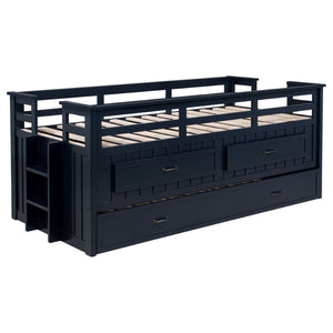 English Elm Starboard Twin Captain Bed with Trundle Storage Drawers and Guardrails for Kids B062S01453