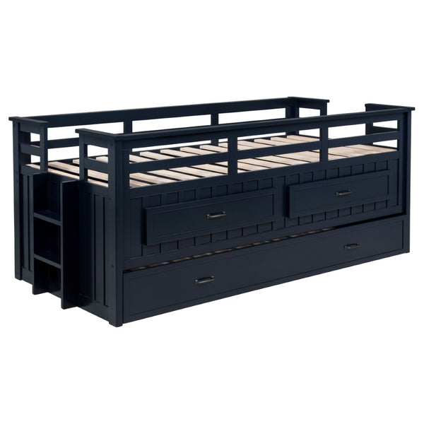 English Elm Starboard Twin Captain Bed with Trundle Storage Drawers and Guardrails for Kids B062S01453