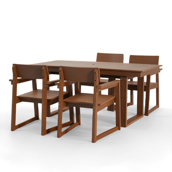 English Elm 5-Piece Hdpe Outdoor Dining Set – Eco-Friendly, All-Weather Patio Table & 4 Chairs For Compact Spaces W3566S00016