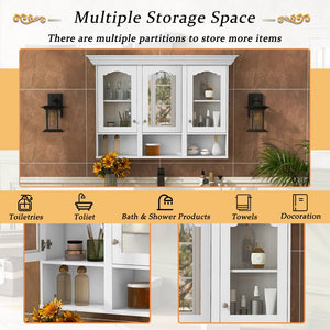 English Elm 47" Wall Mounted Bathroom Cabinet with Mirror — Space-Saving 3 Adjustable Shelves, Pine Accents, Water-Resistant Finish N710P264268K