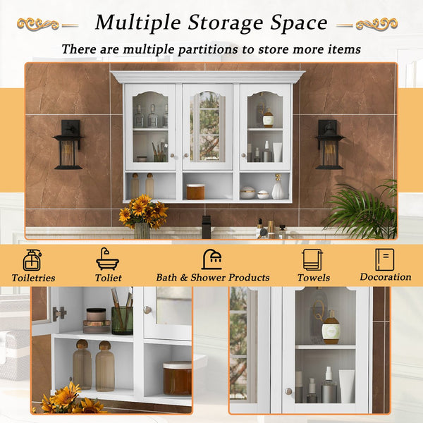 English Elm 47" Wall Mounted Bathroom Cabinet with Mirror — Space-Saving 3 Adjustable Shelves, Pine Accents, Water-Resistant Finish N710P264268K