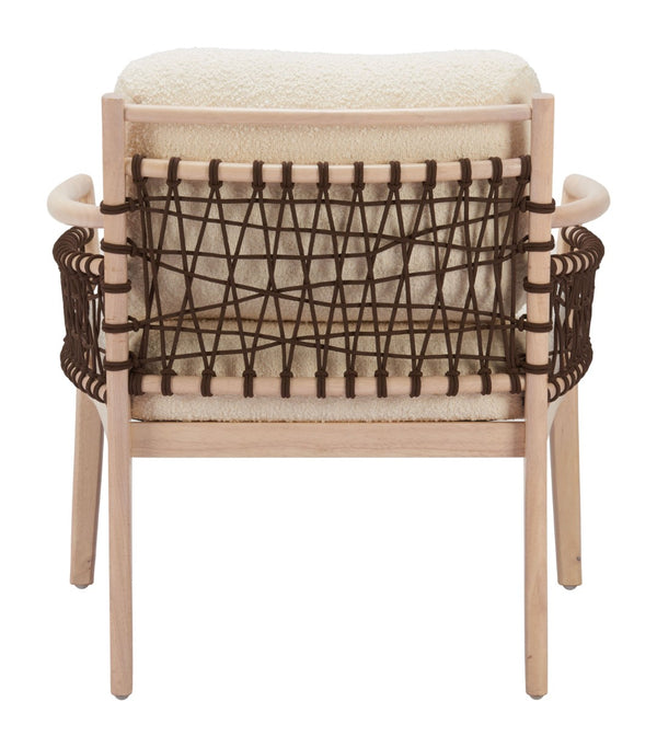 Wezly Modern Ivory Lounge Chair - Textured Fabric and Whitewashed Rubberwood for Stylish Comfort