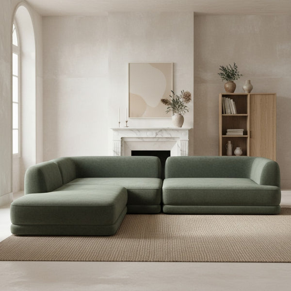 English Elm 115" L-shaped Sectional Three Piece Deep Seat Chaise Sofa for Modern Living Rooms Green N767P385430F