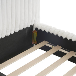 English Elm Christopher Knight Home® - Sleek White Boucle Upholstered Bed With Sculptural Wavy Headboard & Vertical Stitching, Queen Size N769P261288Q