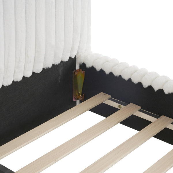 English Elm Christopher Knight Home® - Sleek White Boucle Upholstered Bed With Sculptural Wavy Headboard & Vertical Stitching, Queen Size N769P261288Q