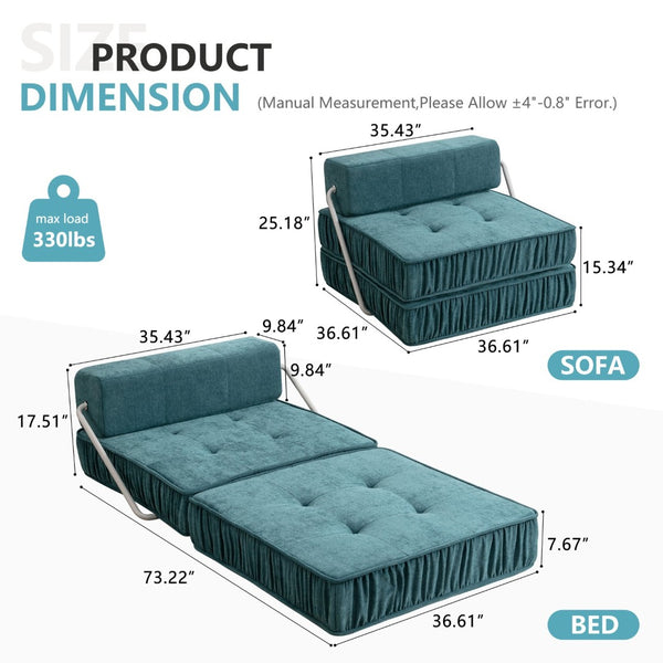 English Elm Green Chenille Floor Sofa Convertible Futon Chair with Modular Sleeping Support Green W3612P376637