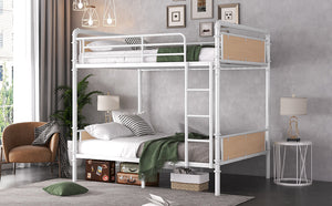 English Elm Twin Twin XL over Twin XL Metal Bunk Bed, Industrial White Detachable Design with Guard Rails, 300lb Capacity W2580P304984