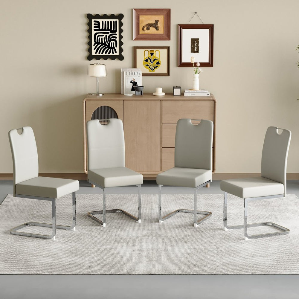 English Elm Set of 4 Gray Pu Leather Dining Chairs with Spring Cushion and Ergonomic Metal Frame W3226P345823