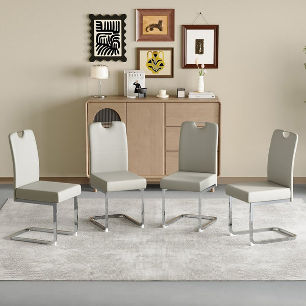 English Elm Set of 4 Gray Pu Leather Dining Chairs with Spring Cushion and Ergonomic Metal Frame W3226P345823