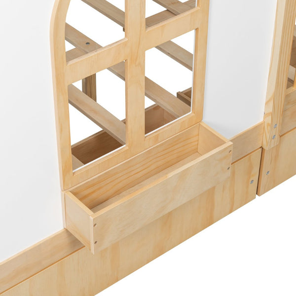 English Elm Full Size Kids House Bed with Led Bookshelf Storage Drawers and Charging Station Natural LP000378AAN