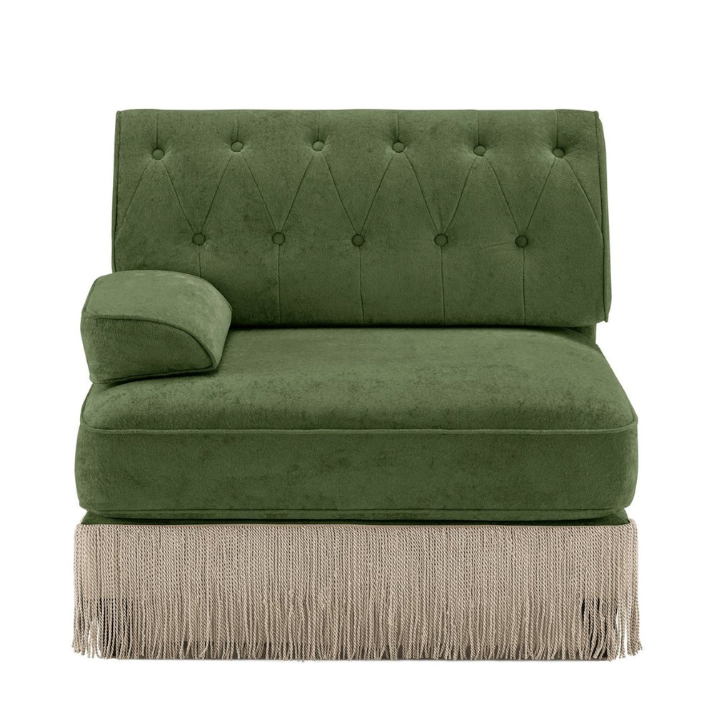 English Elm Sofa Tufted Velvet Fleece Chesterfield Sectional with Fringe Skirt for Bohemian Living W714P450835