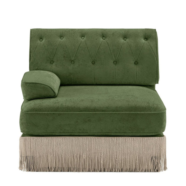 English Elm Sofa Tufted Velvet Fleece Chesterfield Sectional with Fringe Skirt for Bohemian Living W714P450835