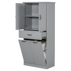 English Elm Christopher Knight Home® - Bathroom Storage Cabinet with Doors Drawer & Dual Laundry Baskets, MDF Build, Adjustable Shelf, Anti-Tip Device Grey N759P243350E