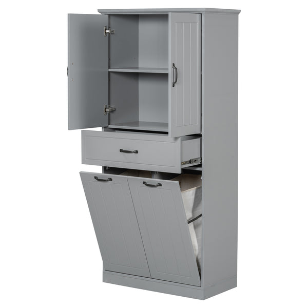 English Elm Christopher Knight Home® - Bathroom Storage Cabinet with Doors Drawer & Dual Laundry Baskets, MDF Build, Adjustable Shelf, Anti-Tip Device Grey N759P243350E