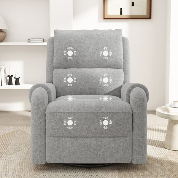 English Elm Manual Recliner Swivel Rocker Massage Chair Chenille Nursery and Living Room Seat Grey N763P347287E